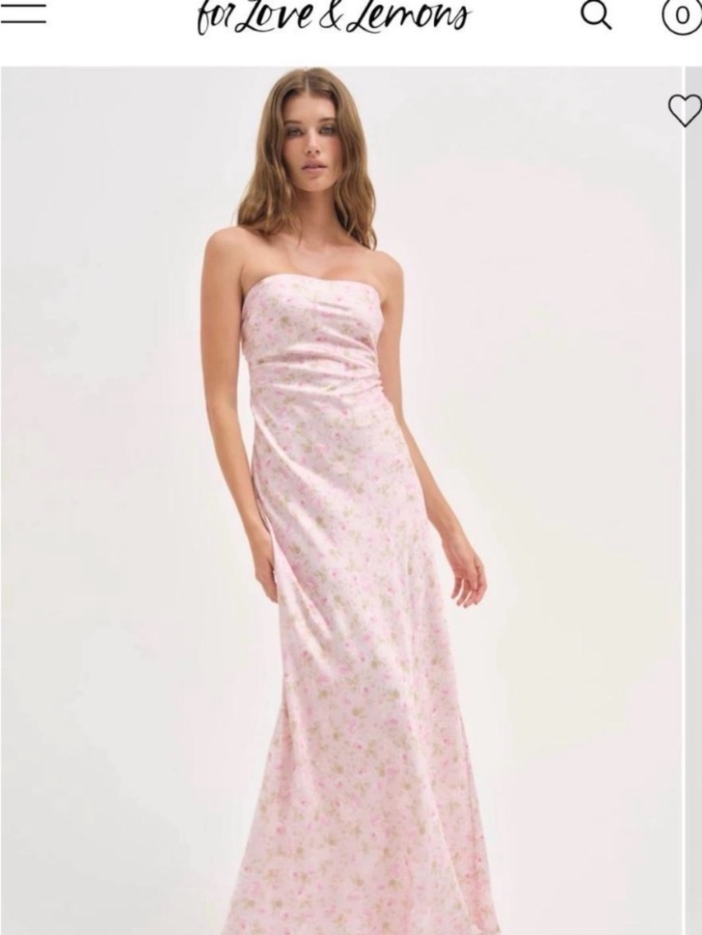 For Love & Lemons Light Pink Floral Strapless Maxi Dress
